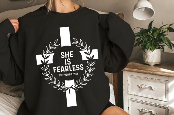 Christian Quotes SVG “She is Fearless” – A Bold Graphic for Faith-Based T-Shirt Designs