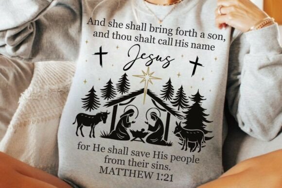 Jesus Christmas PNG & Nativity Scene SVG for T-Shirt Designs